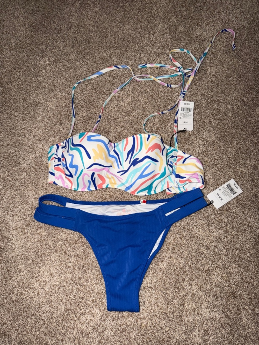Target Multicolor Abstract Print Bandeau Bikini Top with Royal Blue Bottom